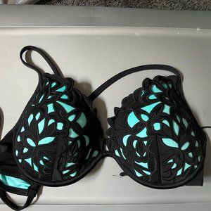 Shade and Shore Black and Teal bikini top